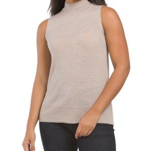 Tahari 100% Extra Fine Merino Wool Mock Neck Sleeveless Sweater